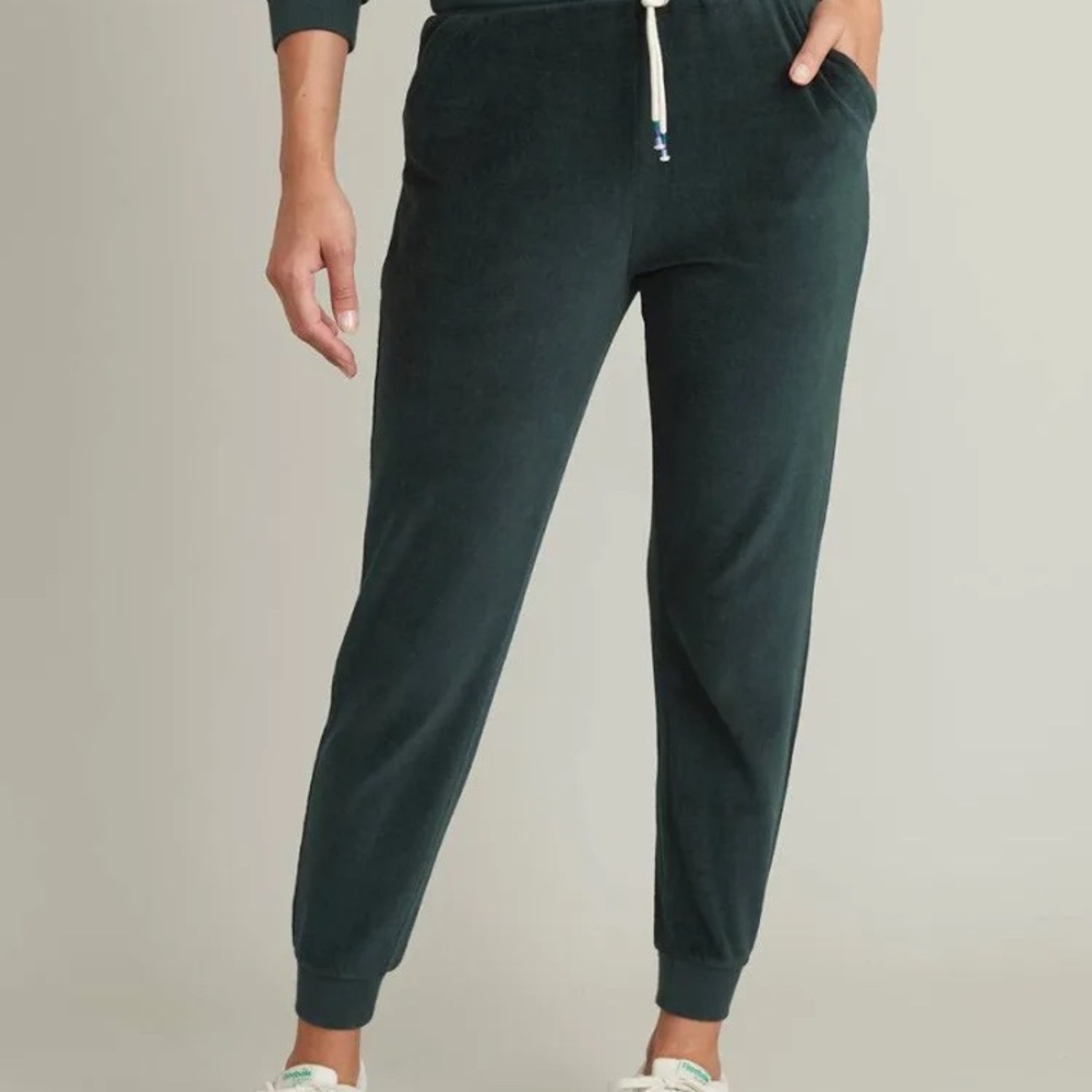 Marine Layer Women's Dark Green Velour Jogger Pants